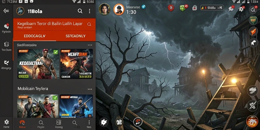 Screenshot gameplay 11BOLA, menampilkan suasana horror yang mencekam.