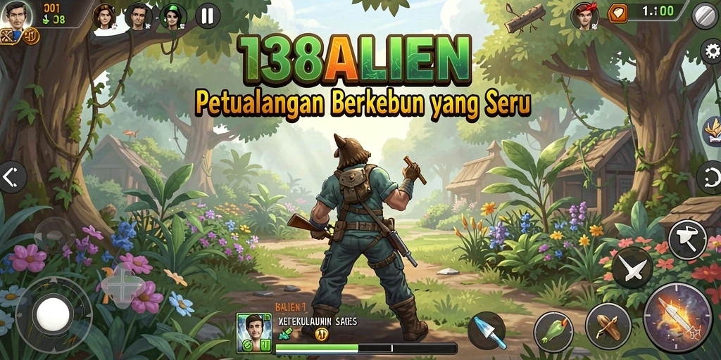 Tangkapan layar gameplay 138ALIEN dengan kebun yang subur.