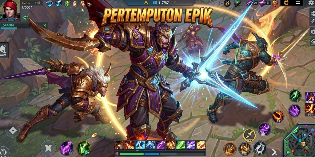 Screenshot gameplay 2757 menampilkan aksi pertempuran seru di arena MOBA.