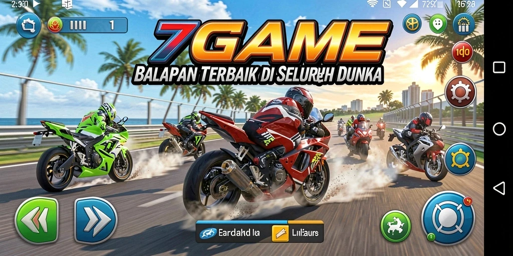 Tampilan menarik dari gameplay balapan motor di 7GAME.
