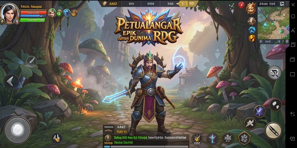 Screenshot dari gameplay RPG AA62 yang menampilkan pertarungan epik.