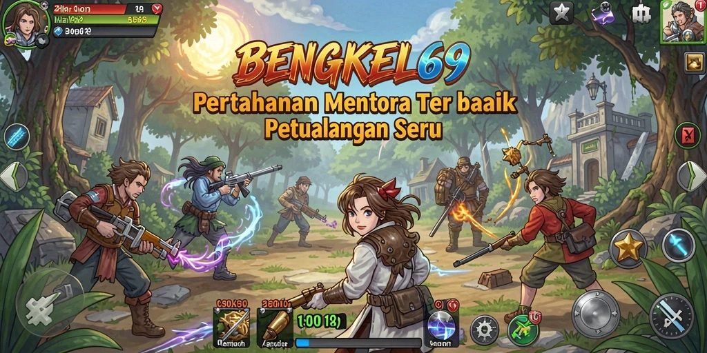 Tampilan menarik dari gameplay menara pertahanan di BENGKEL69.