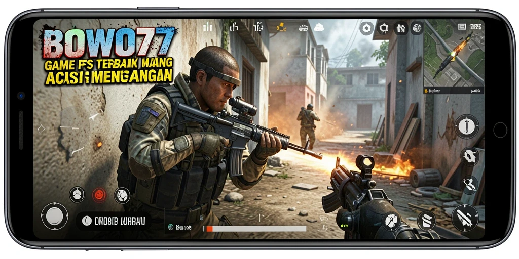 Tampilan menarik dari gameplay mendebarkan BOWO77 dalam pertempuran FPS.