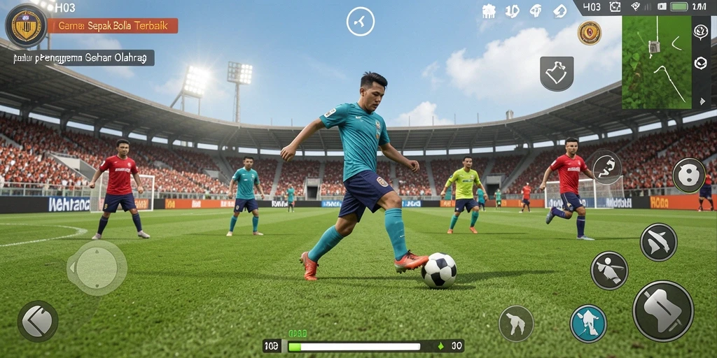 Screenshot gameplay H03 menampilkan aksi sepak bola yang mendebarkan.