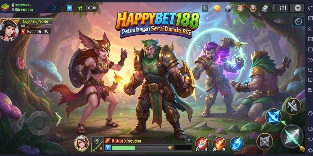 Screenshot utama HAPPYBET188 menampilkan aksi seru dalam gameplay RPG.