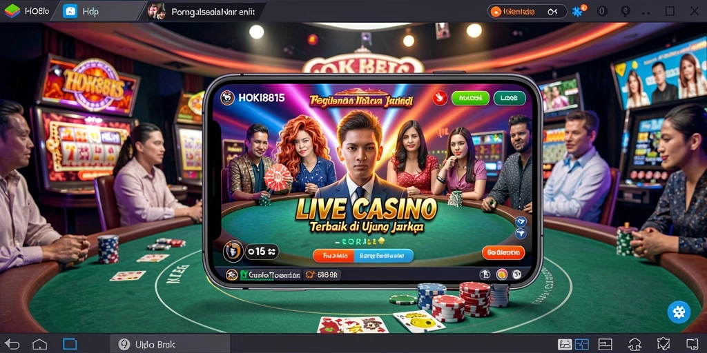 Tampilan menarik dari gameplay HOKI8815 dengan dealer dan pemain lainnya.