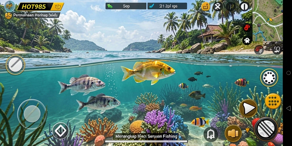 Gameplay memancing seru di HOT985 dengan grafis menarik.