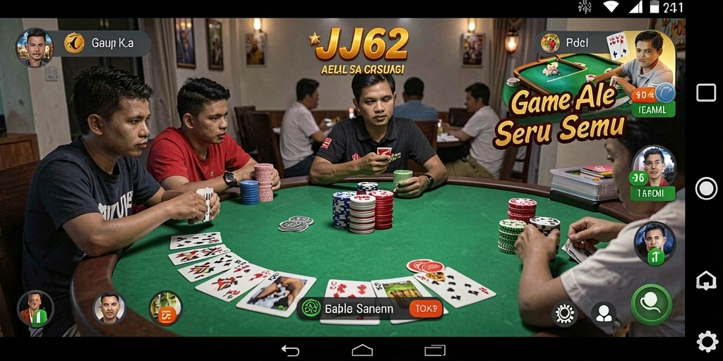 Screenshot utama JJ62 menampilkan gameplay Gaple yang seru.