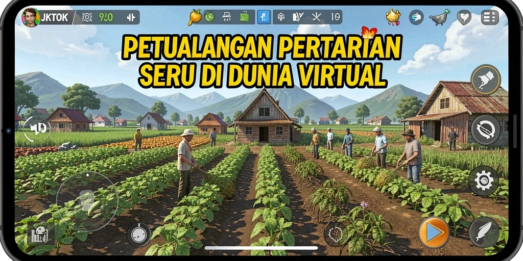 Tampilan gameplay JKTOK dengan aktivitas bertani yang menyenangkan.