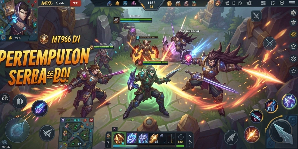 Screenshot MT966 menunjukkan aksi pertarungan seru dalam game MOBA.