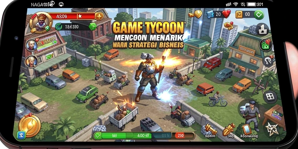 Screenshot NAGA1001 menampilkan antarmuka permainan Tycoon yang menarik dan interaktif.