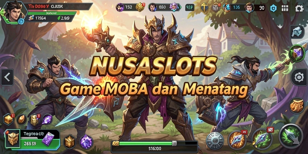 Tampilan gameplay memukau dari NUSASLOTS dalam pertempuran MOBA.