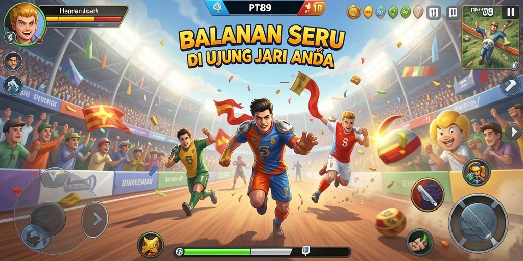Tampilan gameplay PT89 yang menampilkan mobil balap di trek yang menantang.