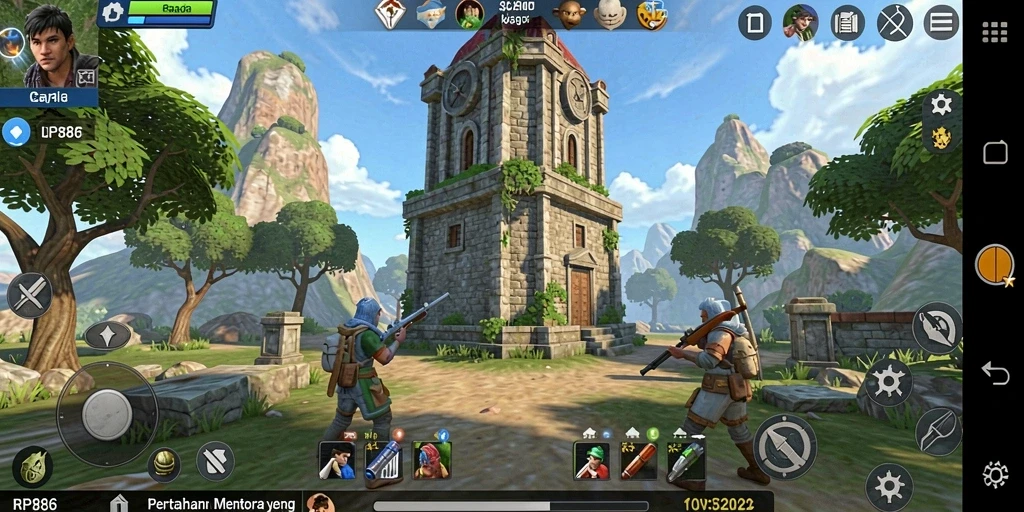 Tampilan menarik dari gameplay Tower Defense di RP886.
