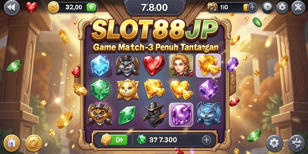 Tangkapan layar <strong>SLOT88JP</strong> menampilkan gameplay Match-3 yang menarik.