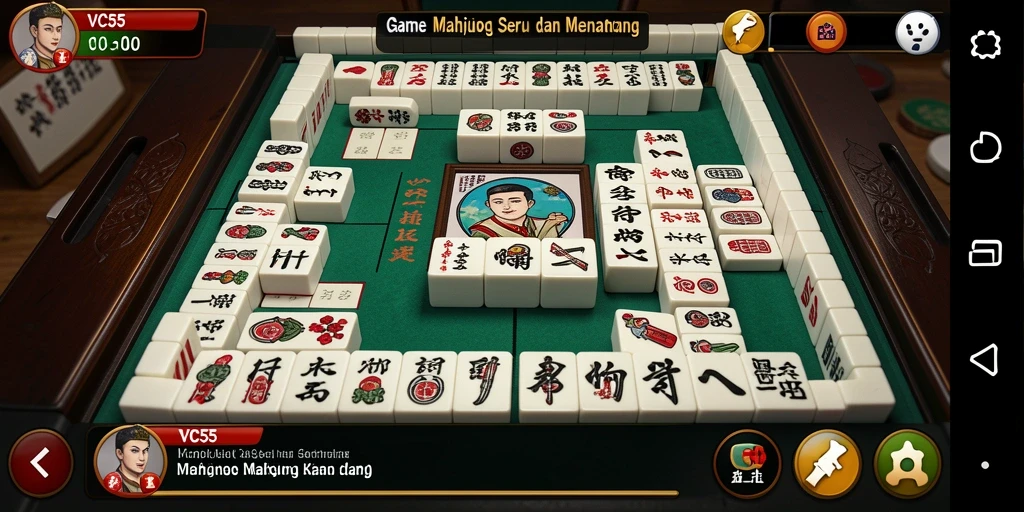 Tampilan gameplay seru dari VC55 dengan ubin Mahjong berwarna-warni.